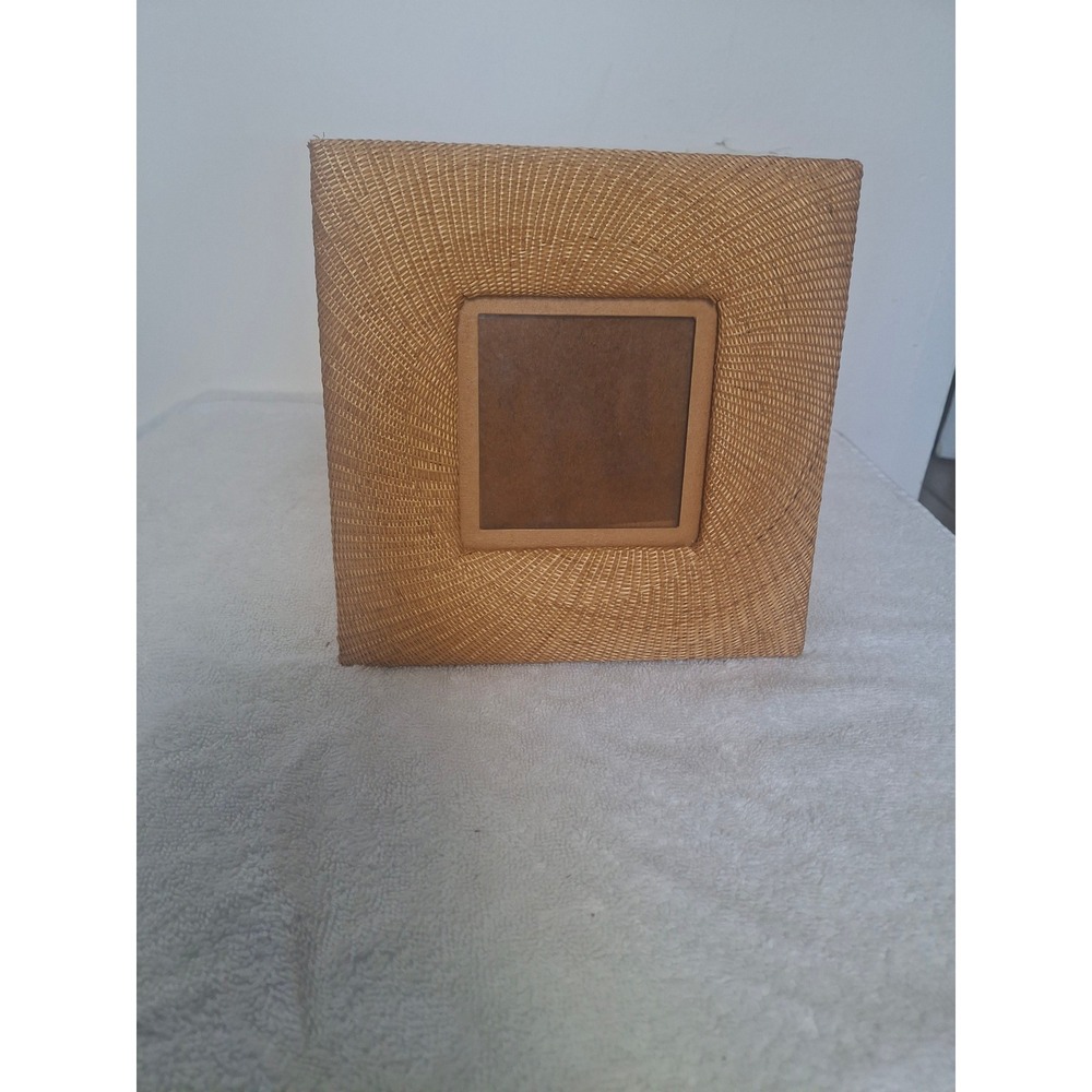 Woven Rattan Picture Frame Sunburst Pattern Square Tabletop Boho Decor Tan 6x6
